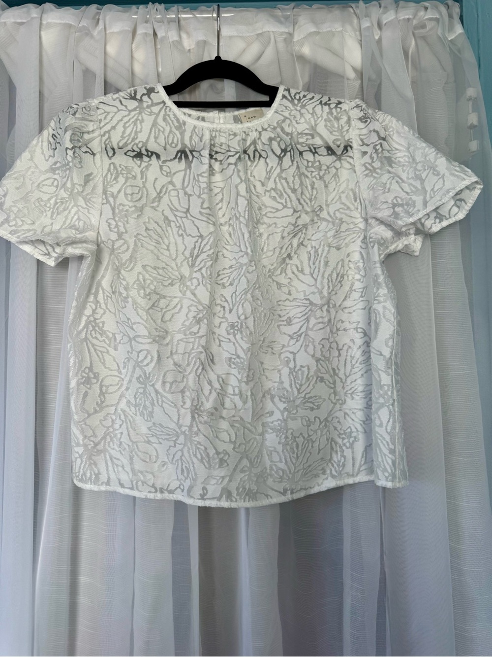 a new day White Floral Embroidered Short-Sleeve Blouse